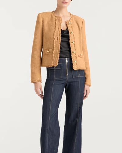 Women's Fall Tweed Blazer Jackets Elegant Button Down Fringed Tassel Cropped Jacket Coat Tops2