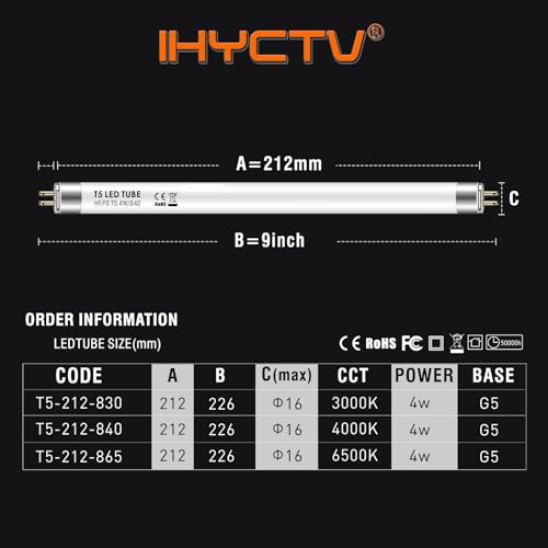 IHYCTV LED Tube T5 4W 212mm 4000K Cool White 9 inch 520Lm, for Classic G5 EVG F6T5 Fluorescent Lamps Under Cabinet Bulb, 12V - Image 3
