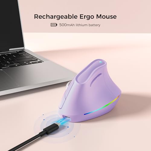 Mouse vertical recargable morado para trabajar con máxima comodidad en Mac 4