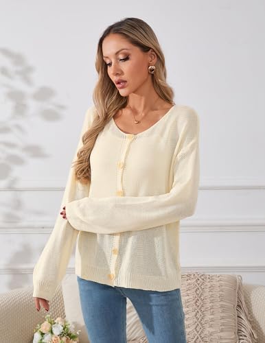 Image of Libsorge Womens Oversized Lightweight Sheer Button Cardigan Spring 2025 Trendy Solid Ribbed Knit Long Sleeve Thin Sweater