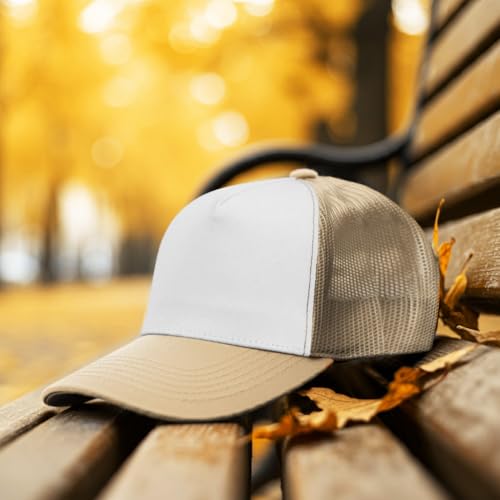 Image of Falari 5-Panel Mesh Baseball Cap, Trucker Hat, Structured Plain Design, Cotton, Adjustable Size