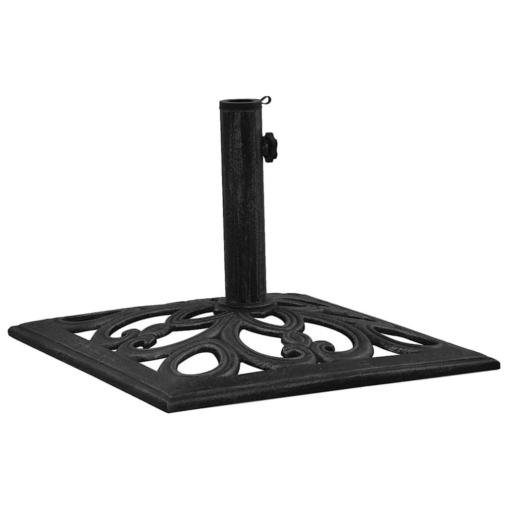 Supporto per ombrellone nero, in ghisa, 47 x 47 x 33 cm, con adattatore per aste da 35/38/48 mm, per balcone, terrazza, giardino, base stabile con motivo floreale decorativo e peso robusto