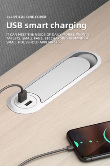 Image of Audiovan Desktop flip lid Open Power Strip with 2USB, 1HDMI, 1LAN Ports, White Flip Cover Cable Management Solution, 20x12x6 cm, 250V Socket White
