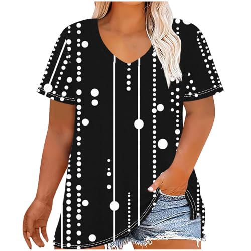 Camiseta Mujer Manga Corta Moda Casual Estampado Camisa Suelto Talla Grande Cuello en V Algodón Tops Blusa Fiesta Tshirt Verano Cómodo Basic tee Playa 2025