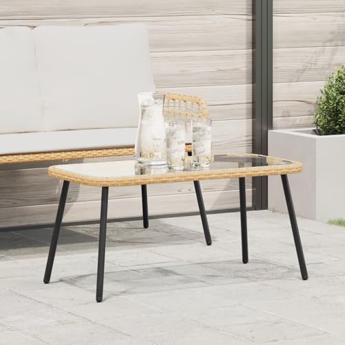 Canditree Rattan Kaffeetisch mit Glas Natur 90x45