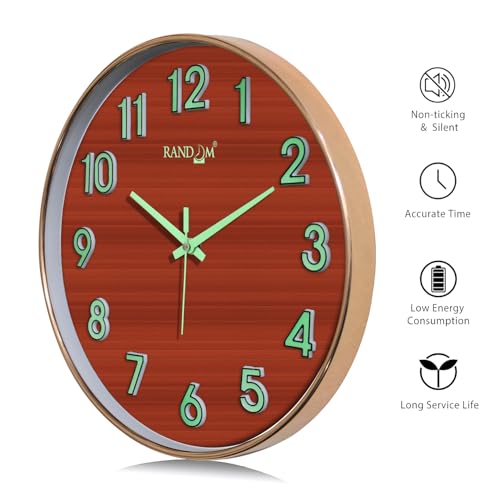 Image of RANDOM Modern 12.75INCH Wall Clock with 3D Radium Numbers, Silent Non-Ticking, Premium Copper Frame, Ultra Clear Glass for Living Room, Home Office