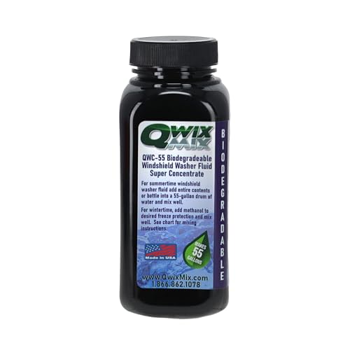 Qwix Mix Windshield Washer Fluid Concentrate, 1 Bottle Makes 55 Gallons - 100% Biodegradable Grime & Dirt Remover, Superior Commercial Grade Glass Cleaner, Single