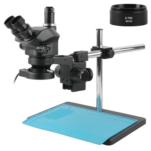 Microscope 7X-50X 3.5X-100X Industry Simul-Focal Trinocular Stereo Microscope Soldering Repair Big Size Metal Adjustable Multi Angle Stand(with 0.75x)