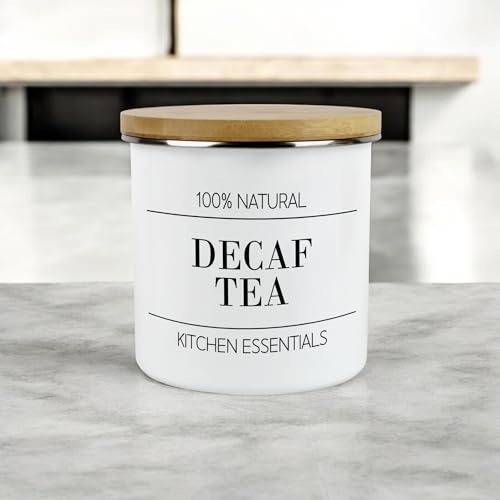 Purely Home Minimalist Kitchen Essentials Decaf Tea & Decaf Coffee Storage Canisters Set - Contemporary Black & White Decor - Enamel Hot Drinks Storage Containers - Image 2