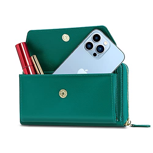 Image of nuoku RFID Blocking Wristlet Wallet for Women, Zip-Around Crossbody Clutch with 2 Removable Straps