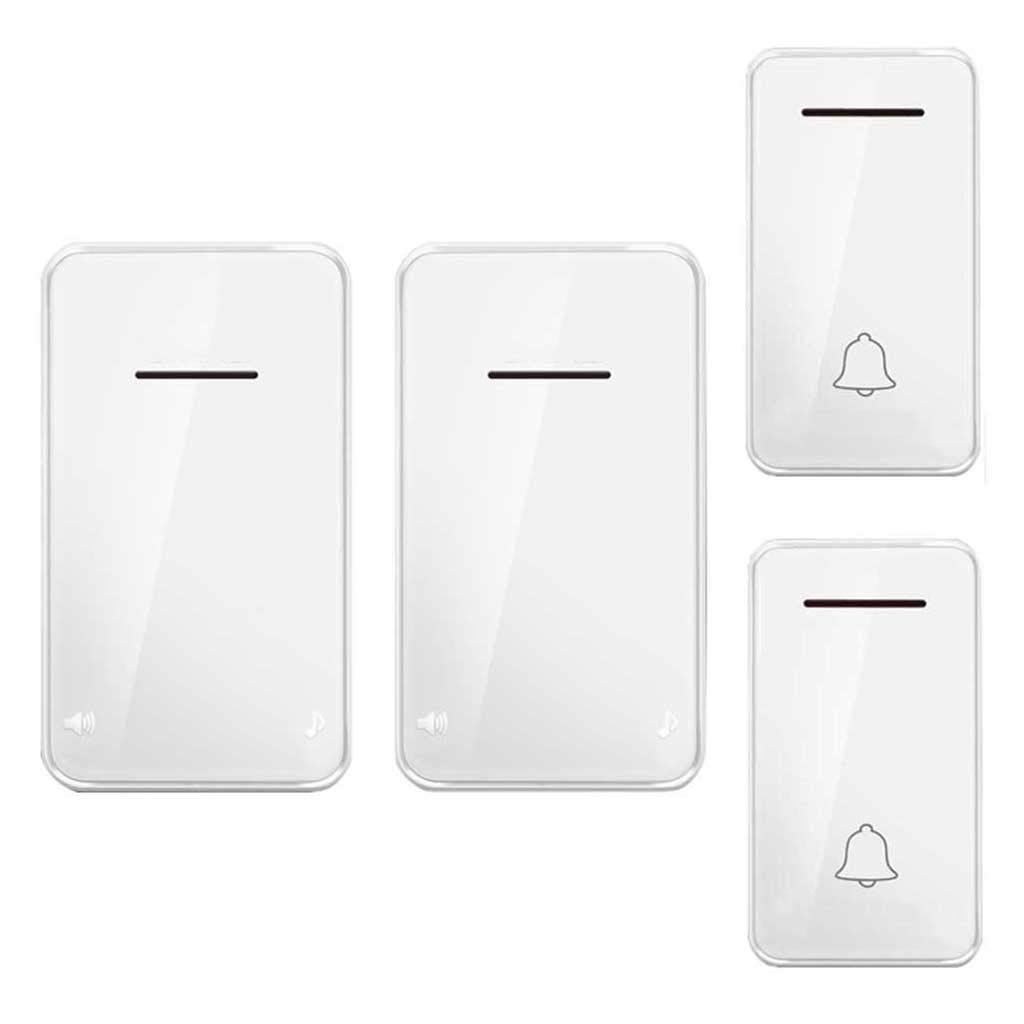 Timbre Inalámbrico Impermeable con 6 Ajustes De Volumen, Enchufable, 2 Transmisores Y 2 Receptores, Alcance De Transmisión De 200 M, 48 Melodías, Color Blanco