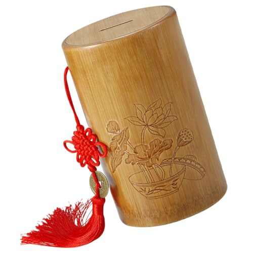 Toyvian Alcancía de Bambú Sólido Alcancía Cilíndrica de Bambú Natural para Decoración del Hogar y Escritorio Tarro para Ahorrar Dinero