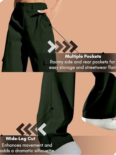 Image of GRECIILOOKS Cargo Pants For Woman | Trousers For Womans |High Waist Cotton Trouser for Women - Flared Parachute Pants with Side Pockets |Womens Cargo Pant | Elegant for College & Events (Available in Plus Size)