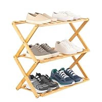 CROWNSHOP 3-Tier Bamboo Shoe Rack Portable Foldable Bamboo Shoe Storage Rack for Corridor Bedroom Small Spaces No Installation Required