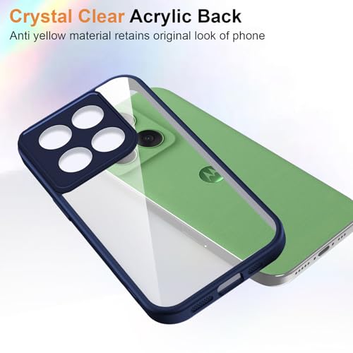 Image of Kapa Hawkeye Clear Slim Tough Back Cover for Motorola G86 Power 5G | Camera Lens Protector Anti Yellow Shockproof Clear Hybrid Case Cover (Blue Sides)