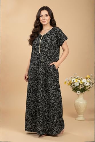 Image of Bahumaan Pure Cotton Nighty for Woman | Floral Gown for Women Nightwear with Pocket | Cotton Nighty for Women Stylish | Perfect for Daily Comfort | Maxi Women