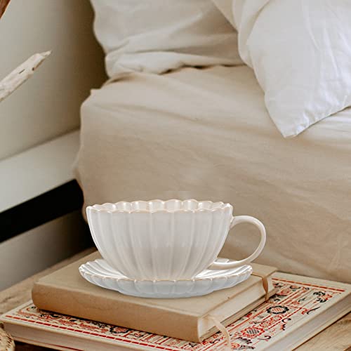 DOITOOL Tazas de porcelana para capuchino con platillos de cerámica, tazas de café de porcelana europea, juego de… - Imagen 7