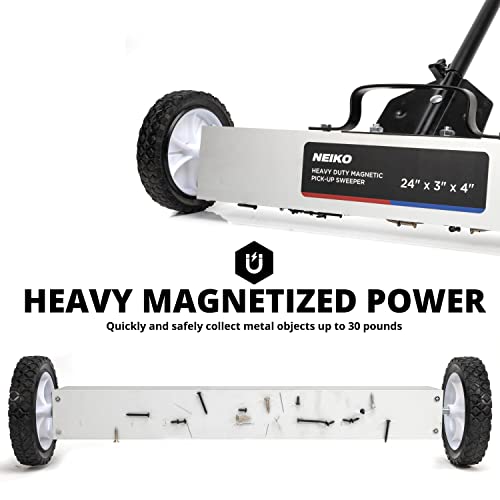 image for NEIKO 53416A 24” Rolling Magnetic Sweeper with Wheels, 50 Pound Capa