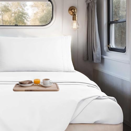Nestl White Short Queen Sheets for RV, Hotel Luxury RV Queen Sheets Set, 4 Piece Fitted Bed Sheet Set and Pillowcases, Super Soft, Wrinkle-Free, and Breathable Camper Bedding