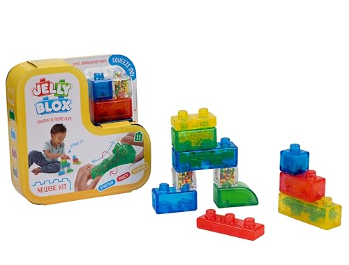 Jelly Blox Newbie Kit - Includes 11 Blocks - Toddler & Preschool Building Blocks Kids Can Squeeze Stretch Squish - Safety Tested & Ouch-Free - Tactile Sensory Play Toy for Ages 2 Plus