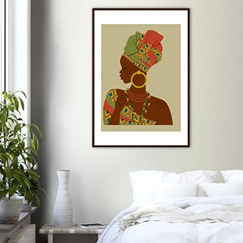 Art mural portrait célébrant l'élégance féminine africaine cadre bois