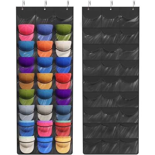 Lifewit Over The Door Hat Organizer, 27 Clear Pockets with 3 Hooks, 1 Pack