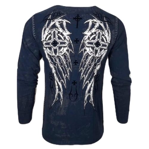 Xtreme Couture by Affliction Men Thermal T-Shirt Darker Side Biker MMA Gym $58 (2XL) Navy