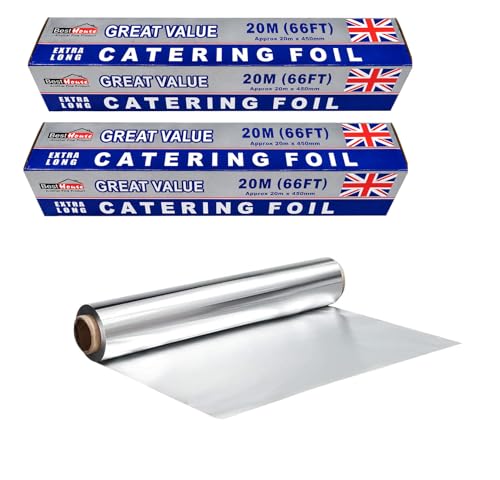 BH | Aluminium Foil Roll 450mm x 20m - 2 Packs | Tin Foil for Cooking Baking Grilling BBQ Roasting | for Hot Food Wrapping Preparing Storage | Keep Food Fresh & Hot for Long Time - by BEST HOUSE