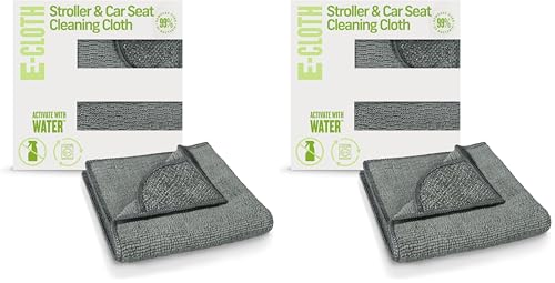 E-Cloth Stroller & Car Seat Cleaning Cloth, Premium Microfiber Cloth with Scrubbing Corner, Ideal for Cleaning Baby Stroller, Car Seats, Car Seat Cover, Booster Seat, 100 Wash Promise (Pack of 2)