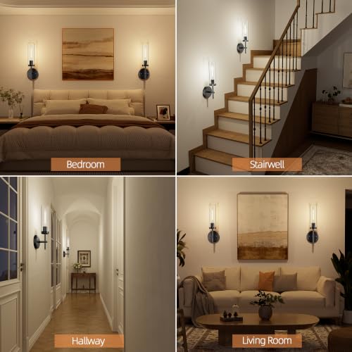Image of BUTHY Black Sconces Set of 2, Hardwired Bathroom Light Fixtures