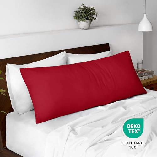 Image of Bare Home Microfiber Body Pillow Cover - Ultra Soft - Cooling Pillowcase - Double Brushed - Pillowcase with Zipper Closure - Easy Care (21''x54'' Body Pillow Cover, Red)