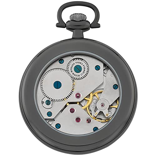 Image of Gotham Classic Series Gunmetal Plated Stainless Steel Open Face 17 Jewel Mechanical Hand Wind Pocket Watch # GWC14112BBK