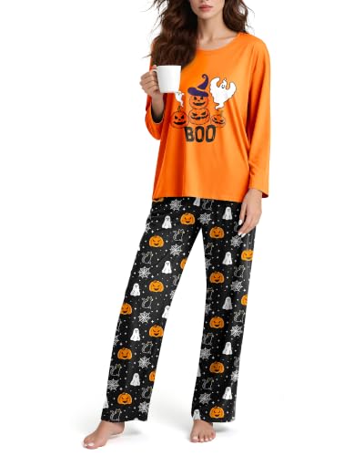 Image of 2 Piece Womens Pajama Sets Long Sleeve Sleepwear with Pants Soft Crewneck Loungewear Ladies Pj Set