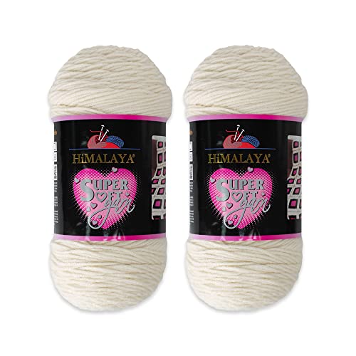 2 Skein Himalaya Super Soft Yarn, 100% Acrylic, Total 400 Grams (14 oz): Each Skein 200 Grams (7 oz), 328 Meters Long (358 Yards), Yarn Weight: 4: Worsted-Aran (Cream 80837)