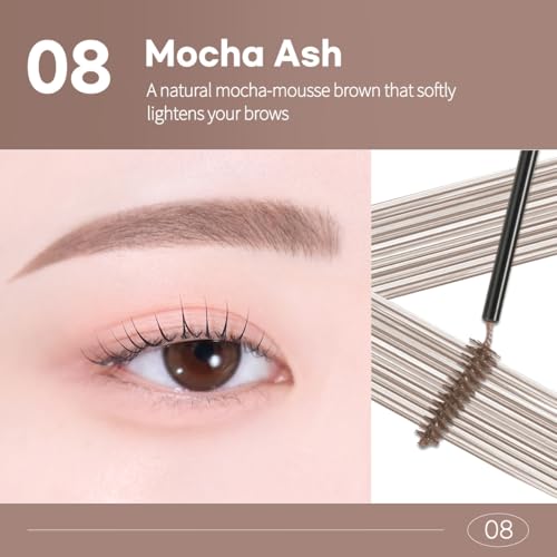 Image of PERIPERA Speedy Skinny Brow Mascara (08 MOCHA ASH), Tinted Eyebrow Mascara with Slim Precision Brush, Clump-Free Natural Brows, K Beauty, Korean Makeup