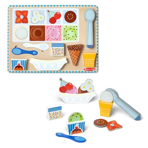 Melissa & Doug Ice Cream Wooden Magnetic Puzzle Play Set, 16 Magn...