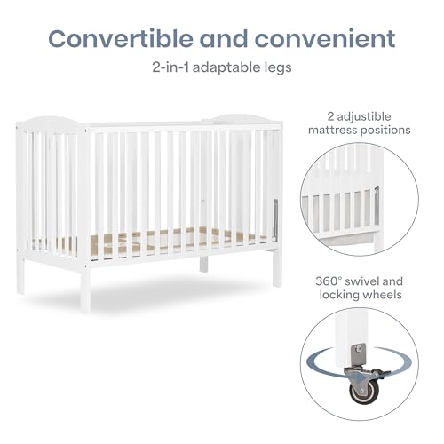 Dream On Me Full-Size 2-in-1 Folding Baby Crib in White, GreenGuard Gold & BSA, Portable, Patented Quick Folding System, Strong Wheels, 2 Adjustable Mattress Heights by Dream On Me - Image 6
