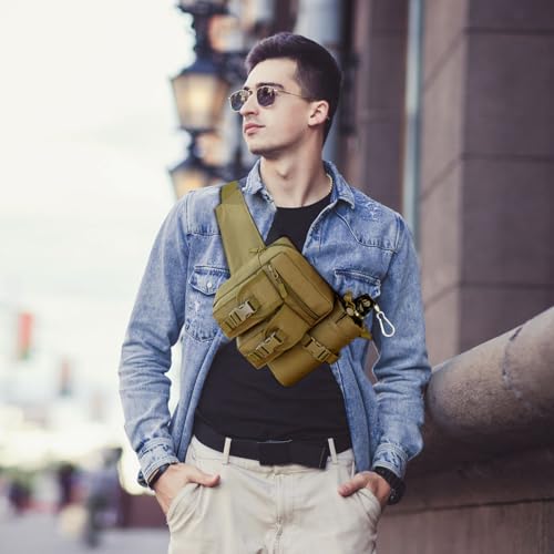 Huntvp Taktisch Hüfttasche mit Flaschenhalter Militärisch Bauchtasche Wasserdicht Gürteltasche MOLLE Wasserflasche Halter Multifunktional für Damen Herren Wandern Laufen Camping Trekking, Braun