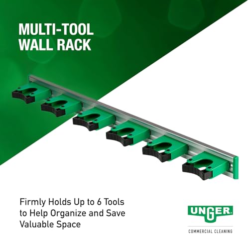 Image of Unger Commercial Mop and Broom Holder Wall Mount (Case of 5) - Quick-Snap Mop, Tool & Pole Holders 28 inch, Aluminum /Plastic, Ideal for Organizing Cleaning Tools - H0700