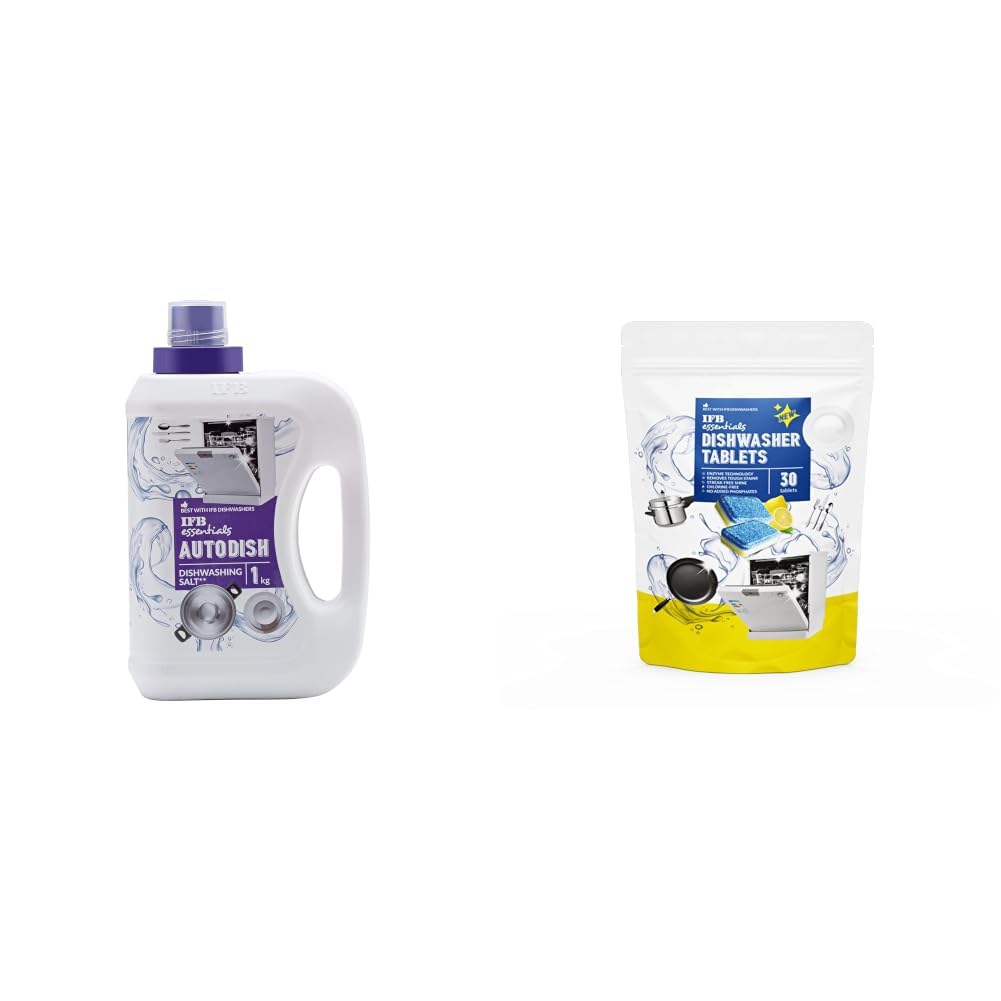IFB Essentials Autodish - Dishwashing Salt, 1 kg & Essentials Dishwasher Tablets, Yellow, Small 30 tablets-picture-10