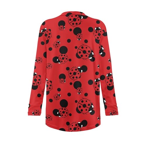 Image of Forchrinse Red Ladybug Cardigan for Women Causal Long Sleeve Open Front Cardigans Sweater Fashion 2024 Fall Coat with Pockets