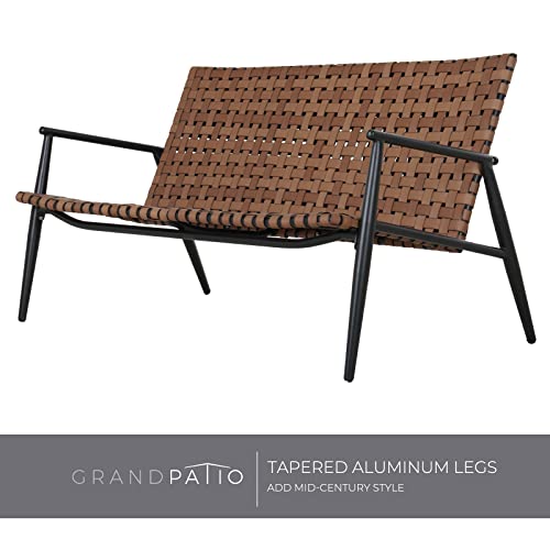 Grand Patio Aksel Outdoor Front Porch Bench, Leather-Look Wicker Loveseat Rattan Chair For Garden Backyard Balcony #TOP3