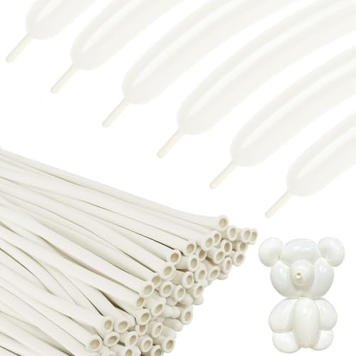 Image of Long Balloons - White 260 Balloons for Balloon Arch & Party Decor, 100Pcs | White long balloons for balloon arch & string garland decorations, thick latex & easy to inflate, great for birthday wedding