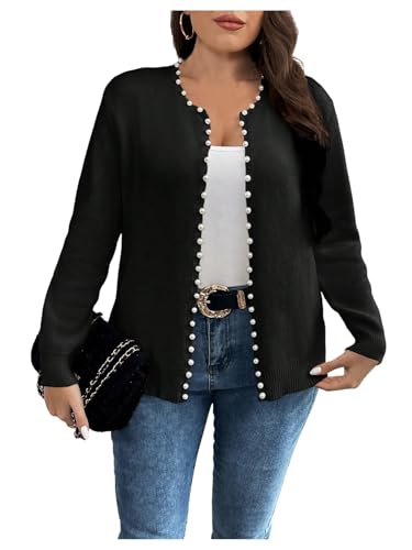 Verdusa Women's Plus Size Faux Pearl Open Front Cardigan Sweaters Elegant Knit Outerwear