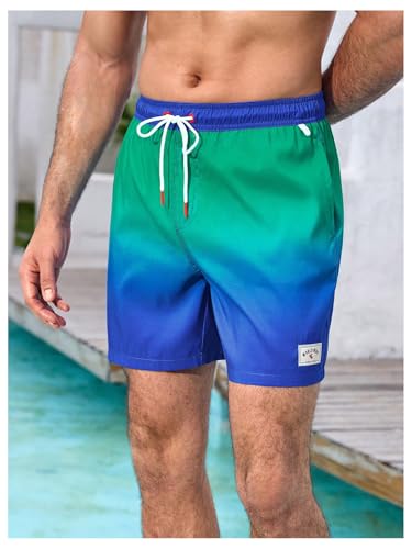 OYOANGLE Men's Drawstring Waist Beach Shorts Summer Swim Trunks with Pockets Swimwear4