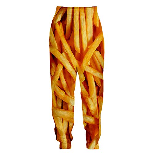 Surwin Jogger Hosen Herren Damen Polyester Trainingshose 3D Komisch Kreative Pommes Bedruckte Hose Jogginghose Streetwear Sporthose Baggy Kordelzug Freizeithosen (A,L) Cover