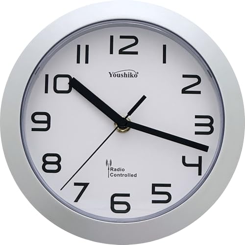 Youshiko Radio Controlled Wall Clock (Official UK & Ireland Version) Premium Quality Classic Design 20cm 8-Inch Diameter Home/Kitchen/Office/School Clock Easy to Read