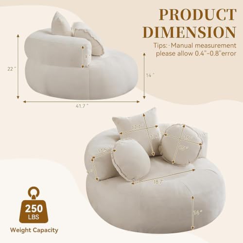 Image of WUTUTUEE Round Oversized Chair Floor Sofa Chair, Chenille Compressed Circle Chaise Lounge, No Assembly Boneless Barrel Chair, Lazy Bean Bag Couch Accent Chair for Living Room, Bedroom, Dorm,Beige