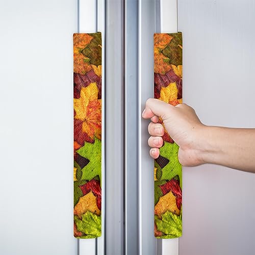 Image of Pardick Fall Autumn Refrigerator Door Handle Covers Set of 2Fall Leaves Washable Fridge Dishwasher Mocrowave Oven Door Decor Handle Cover Keep Your Kitchen Appliance Holiday Decor