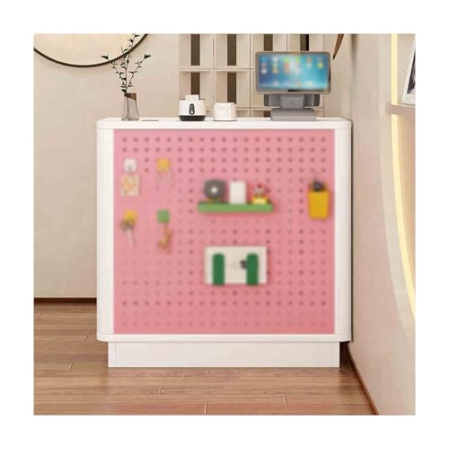 Generico Banco Reception e Cassa Moderno per Negozi, supermercati e minimarket, Elegante Design Bianco e Rosa, 60 cm/23,6 Pollici, Mobile Resistente e Funzionale.